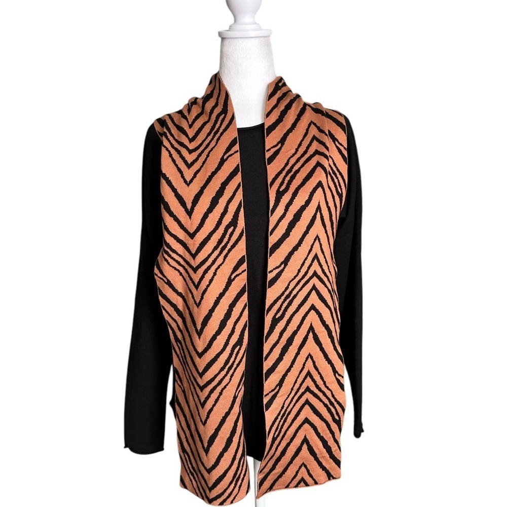 Cynthia Rowley Sweater WomenBlack Tunic Animal Print Detachable Scarf Si…